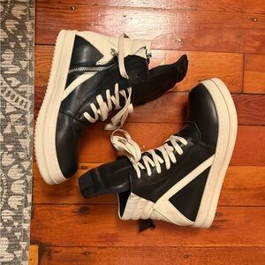 Rick Owens Black and White High-Top Sneakers